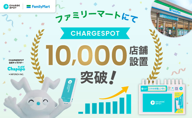 「CHARGESPOT」、ファミリーマートで10,000店舗設置を最速突破！ 〜コンビニ×充電シェアリング、社会インフラ化が加速〜